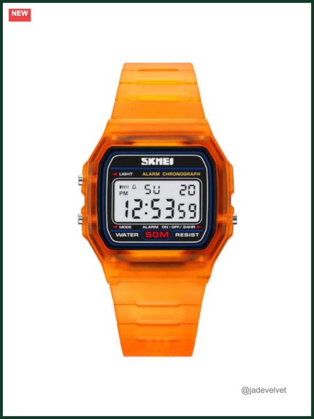 Digital Sports Watch Transparent PU Strap 30M Waterproof EL Backlight Alarm